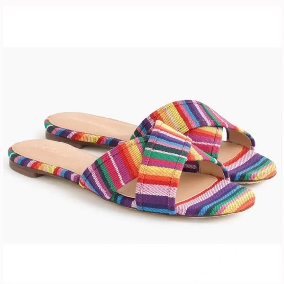 J. Crew Shoes - J Crew Cora Slides Rainbow Stripe Size 7